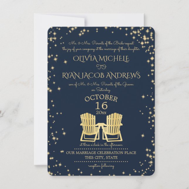Invitation Starry Night Adirondack Chaises Plage Mariage (Devant)
