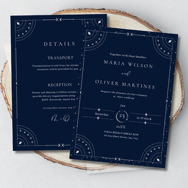 Invitation Starry Night Celestial Wedding Navy Blue Elegant I (Créateur téléchargé)