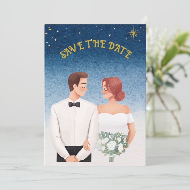 Invitation Starry Night Elegance  Romantic Save the Date (Debout devant)