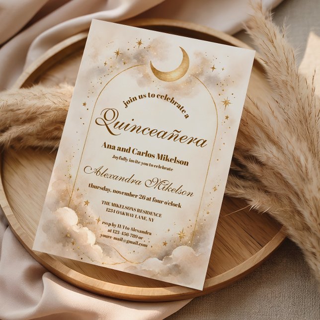 Invitation Starry Night Gold Quinceañera (Créateur téléchargé)