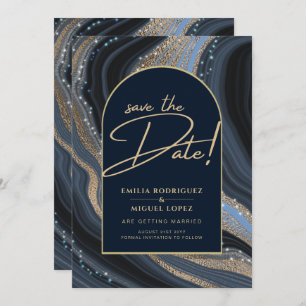 Invitation Starry Night Marine Gold Agate Mariage SAVE DATE