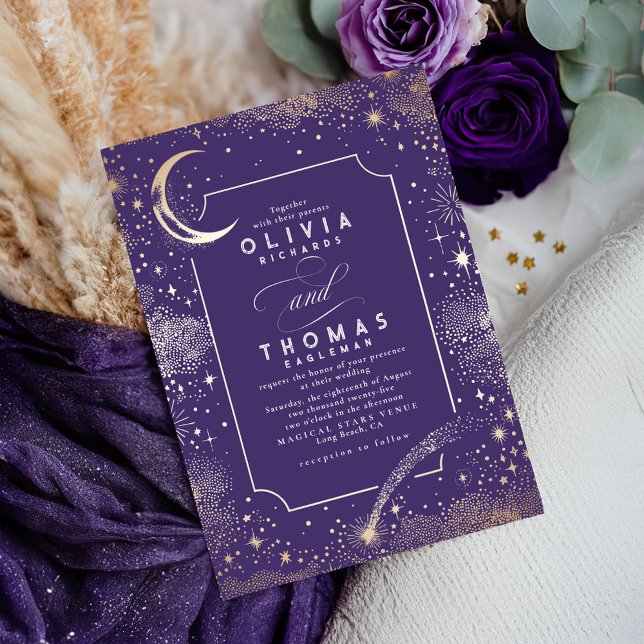 Invitation Starry Night Moon Tir Star Celestial Mariage (Celestial Purple Wedding Invitation)