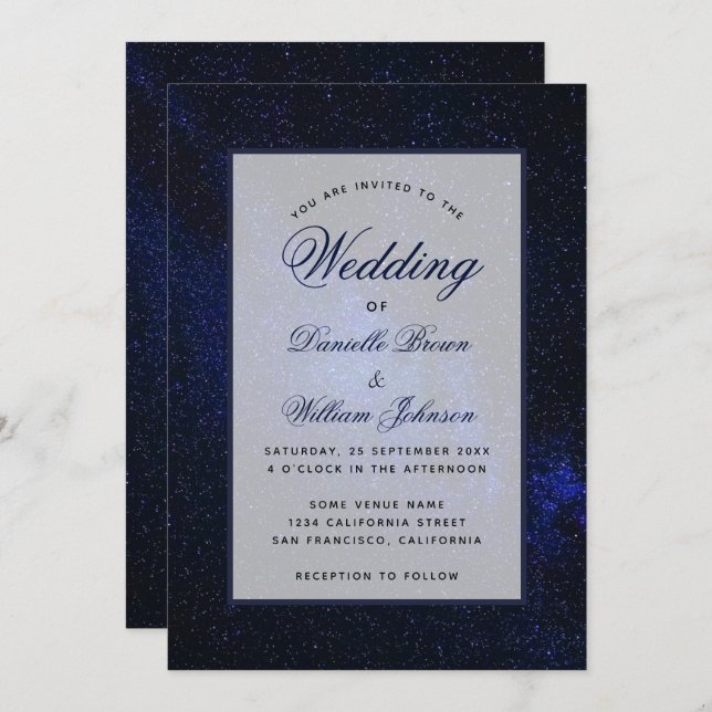 Invitation Starry Night Sky Celestial Élégant Mariage de scri (Devant / Derrière)