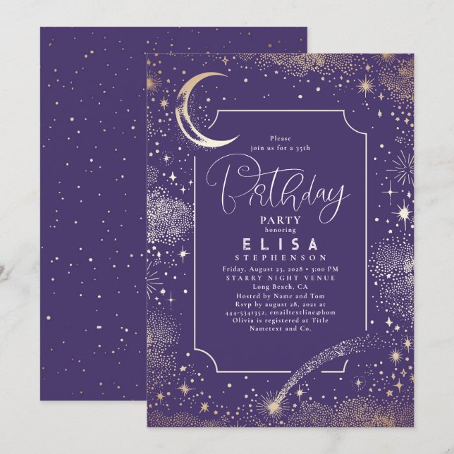 Invitation Starry Night Sky Moon Mystical Celestiday (Devant / Derrière)