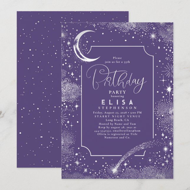 Invitation Starry Night Sky Moon Mystical Celestiday (Devant / Derrière)