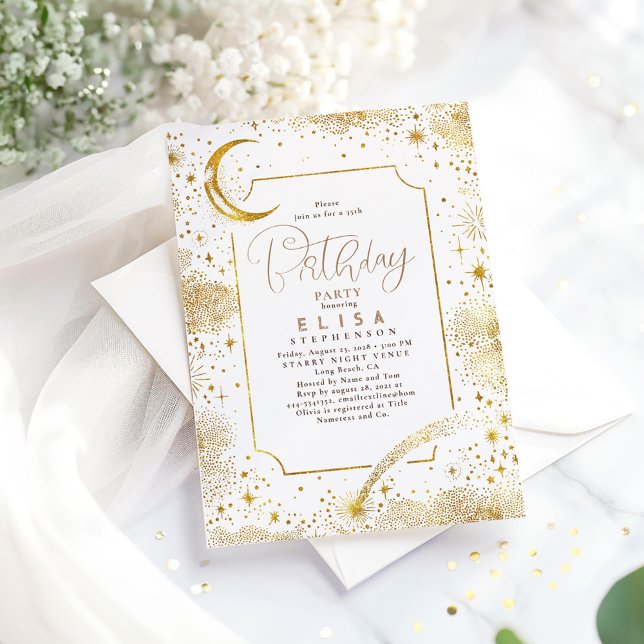 Invitation Starry Night Sky Moon Mystical Celestiday (Night Sky Stars and Moon Birthday Invitations)