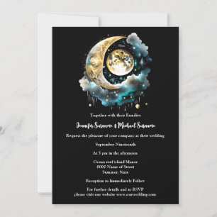 Invitation Starry nuit noir bleu céleste pleine lune chic