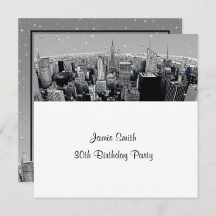 Invitation Starry NYC Etched Fisheye Grey Skyline Anniversair