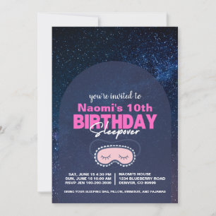 Invitation Starry Sky et Pink Anniversaire Sleepover Invitati