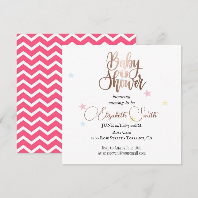 Invitation Stars Baby Girl Douche (Devant / Derrière)