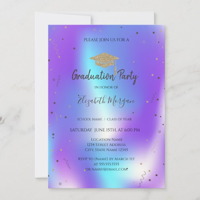Invitation Stars Confetti Grad Casquette Holographique Grad G (Devant)