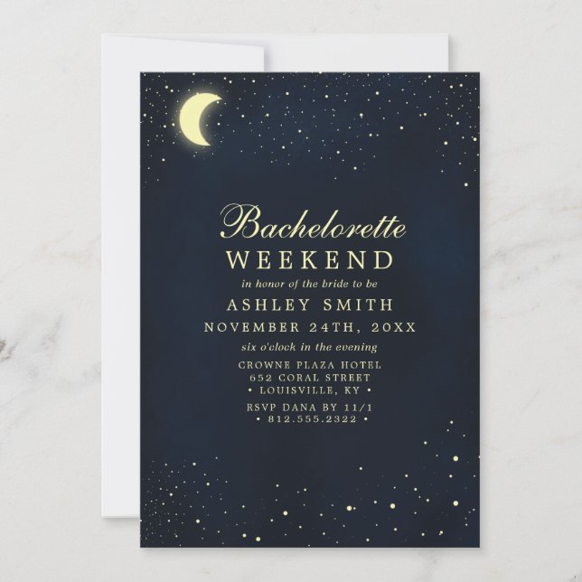 Invitation Stars de lune céleste Midnight Bachelorette Week-e (Devant)