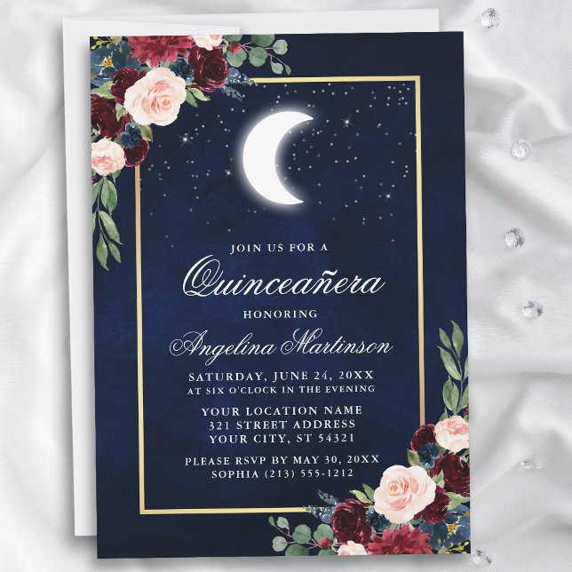 Invitation Stars de lune céleste Quinceanera or floral (Customize to add text or a photo to back of card.)