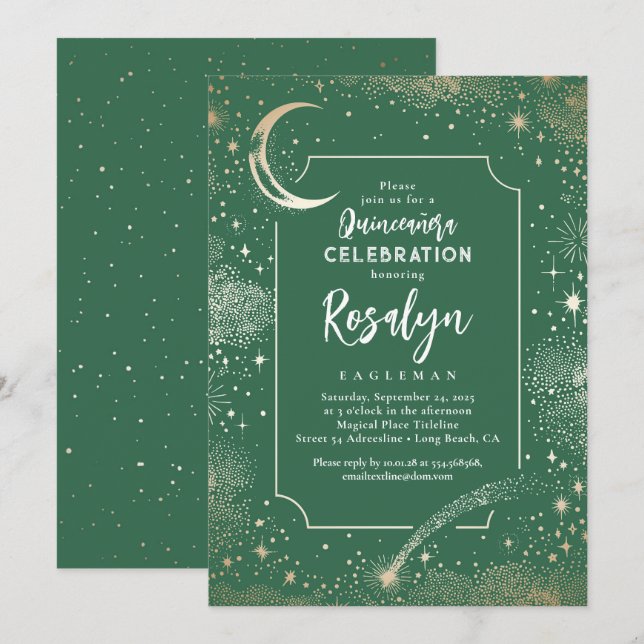 Invitation Stars d'or céleste et Quinceanera nocturne de la l (Devant / Derrière)