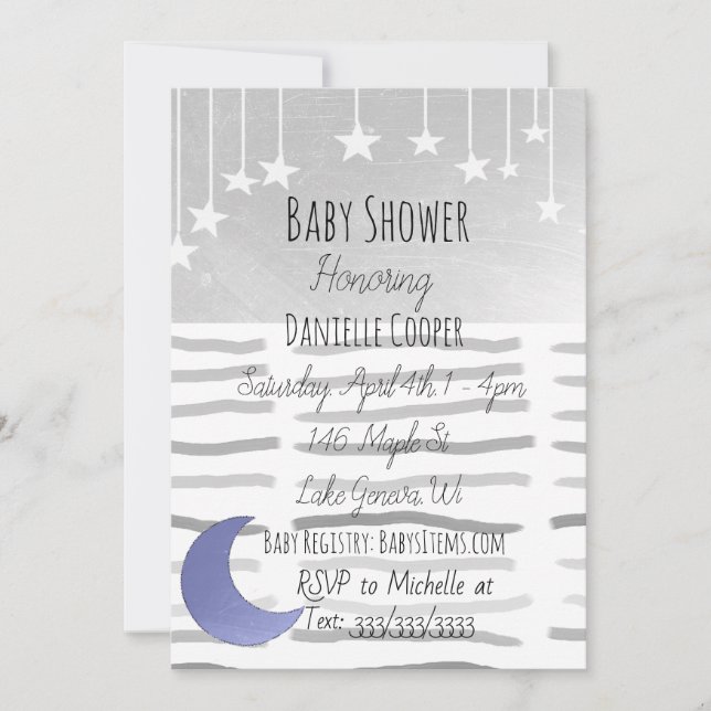 Invitation Stars et le Baby shower de Moon Boy (Devant)