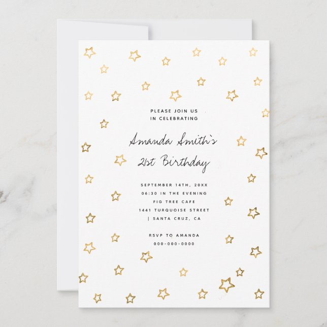 Invitation Stars Faux Gold Foil Moderne Adulte fête d'anniver (Devant)