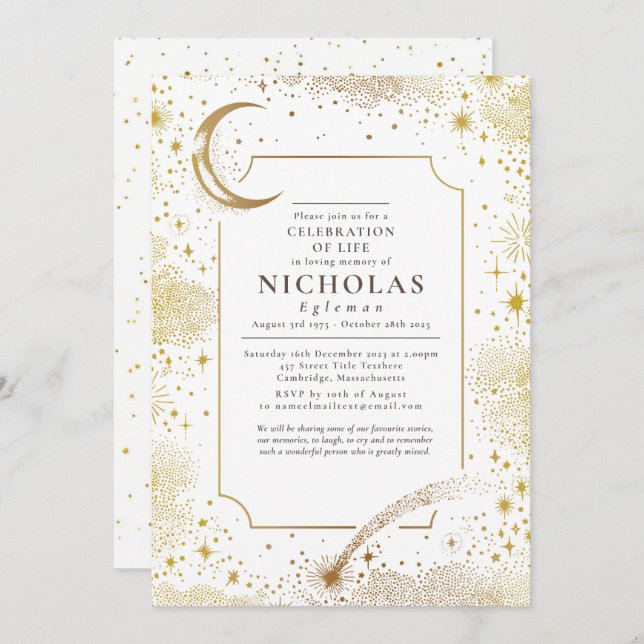 Invitation Stars In Love Mémoire Funeral Remembrance Service (Devant / Derrière)
