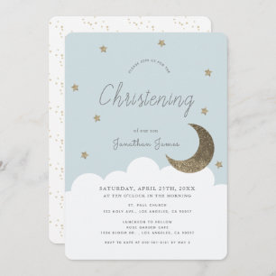 Invitation Stars & Lune Baby Blue Boy Christening