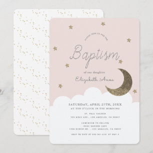 Invitation Stars & Moon Blush Pink Girl Baptism