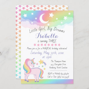 Invitation Stars & Moon Rainbow Sky Magique Unicorn Anniversa