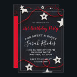 Invitation Stars & Red String Sweet Sassy 21e fête d'annivers<br><div class="desc">Une invitation fantaisiste moderne unique pour une jeune fille avec un invitation sucré et sassy,  des étoiles blanches et une corde rouge sur le noir,  avec une police de caractères blanc tendance. Personnaliser pour tout âge. Un rouge cool sur le thème de couleur noir design. Style frais et jeune.</div>