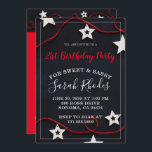 Invitation Stars & Red String Sweet Sassy 21e fête d'annivers<br><div class="desc">Une invitation fantaisiste moderne unique pour une jeune fille avec un invitation sucré et sassy,  des étoiles blanches et une corde rouge sur le noir,  avec une police de caractères blanc tendance. Personnaliser pour tout âge. Un rouge cool sur le thème de couleur noir design. Style frais et jeune.</div>