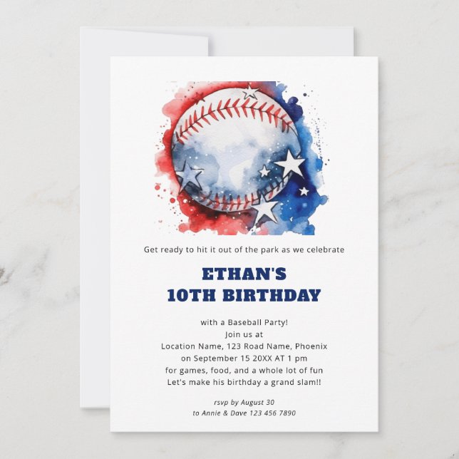 Invitation Stars Stripes Enfants Baseball Anniversaire (Devant)