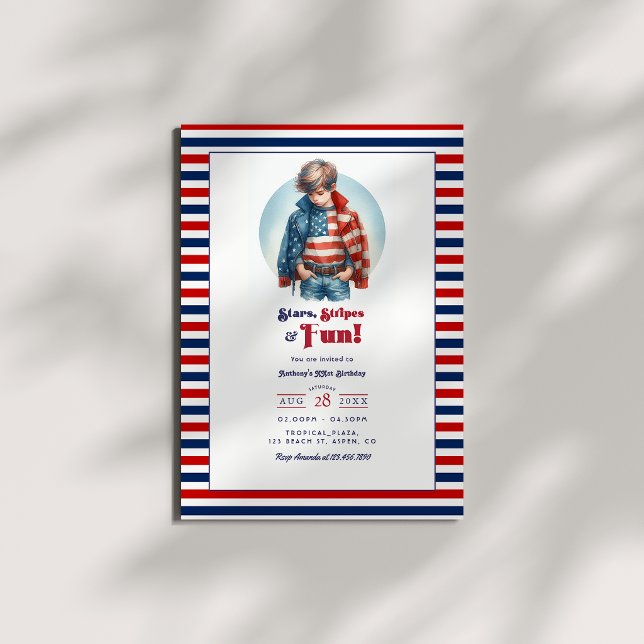 Invitation Stars, Stripes & Fun | Anniversaire d'un garçon to (Stars, Stripes & Fun | All American Boy Birthday Invitation)