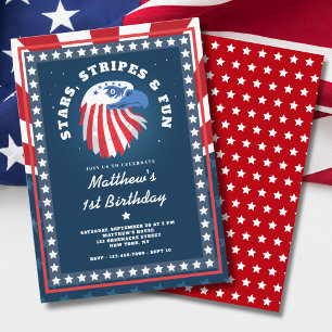 Invitation Stars Stripes & Fun Tous Américains 1er Anniversai