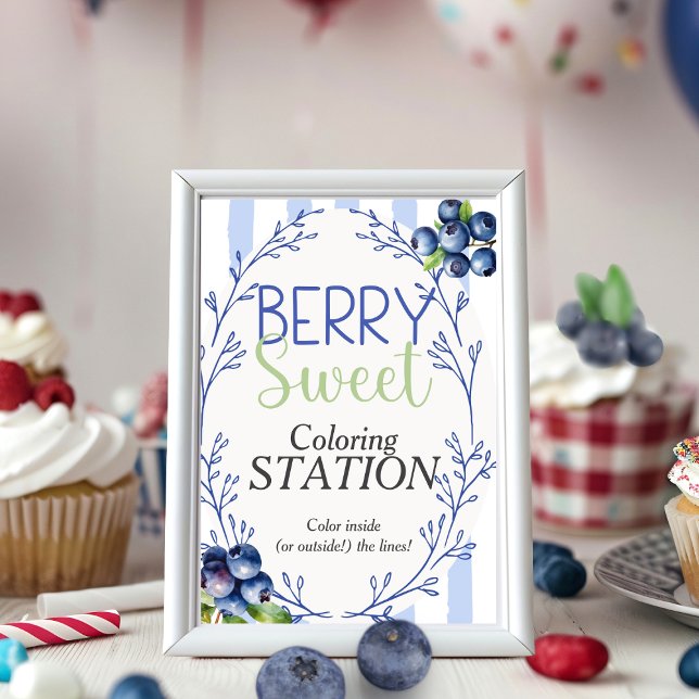 Invitation Station de couleur très fruitée Signe myrtille (Berry Sweet Color Station Blueberry Sign)
