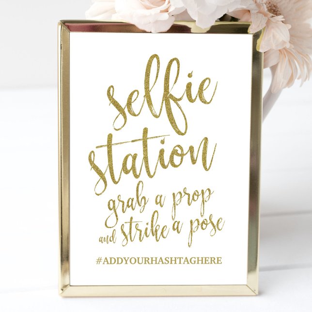 Invitation Station Selfie Pailleté Panneau Or Abordable (Créateur téléchargé)