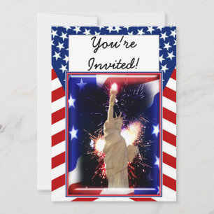 Invitation Statue de la Liberté avec Feu d'Artifice pour le 4