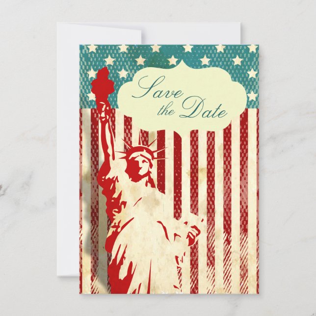 Invitation Statue de la Liberté et mariage drapeau enregistre (Devant)