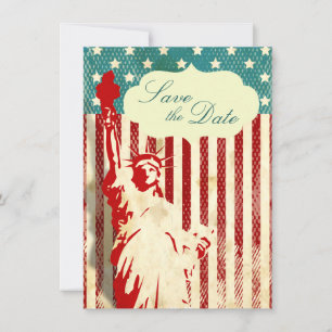 Invitation Statue de la Liberté et mariage drapeau enregistre
