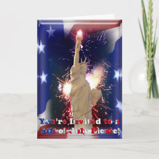 Invitation Statue de la Liberté, Feux d'artifice & Drapeau Am
