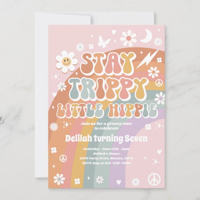 Invitation Stay Trippie Little Hippie Super Rainbow Anniversa (Devant)