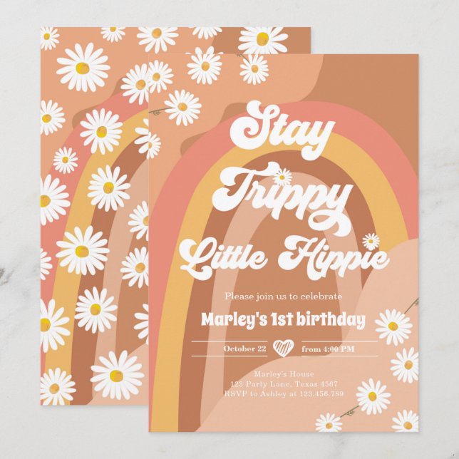 Invitation Stay Trippy Little Hippie Retro Daisy Anniversaire (Devant / Derrière)