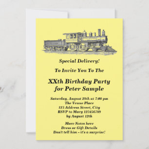Invitation Steam Train Engine Homme's Birthday Party