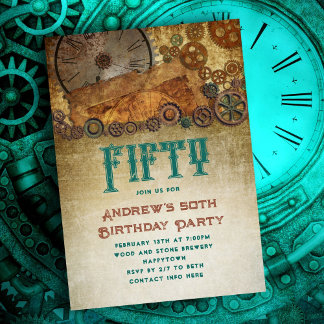 Invitation Steampunk Anniversaire Partie vieux papier engrena