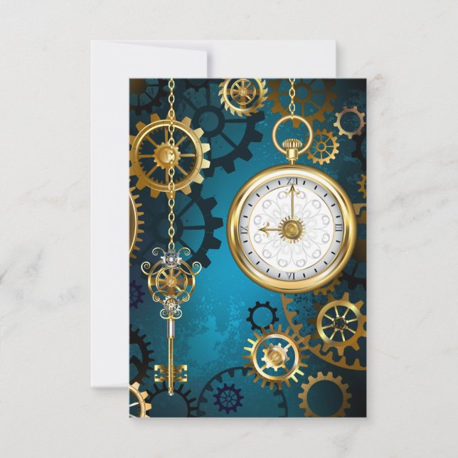 Invitation Steampunk Arrière - plan turquoise avec Gears (Devant)