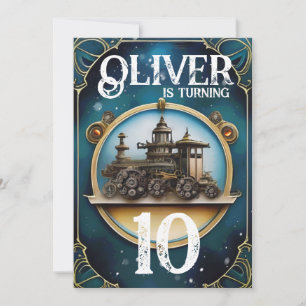 Invitation Steampunk Blue Copper fête d'anniversaire