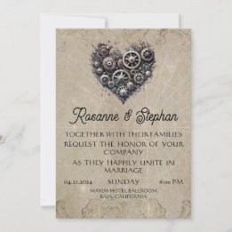 Invitation Steampunk Coeur des engrenages Mariage
