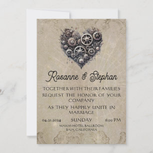 Invitation Steampunk Coeur des engrenages Mariage