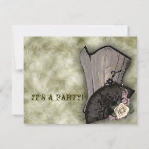 Invitation Steampunk Corset and Fan Goth Wedding