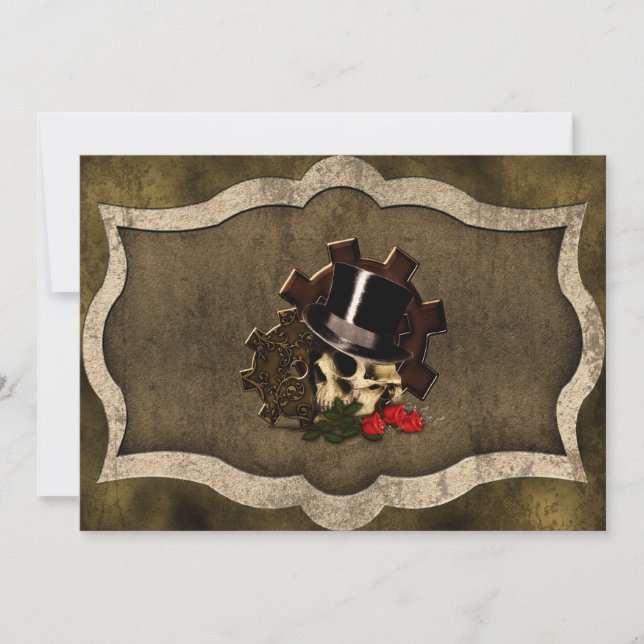 Invitation Steampunk Crâne Rose Mariage gothique (Devant)