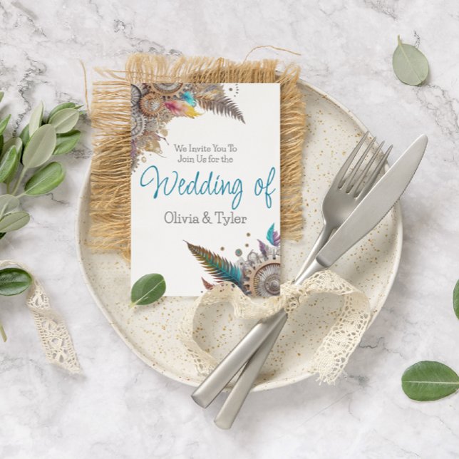 Invitation Steampunk, Fleurs blanches et Mariage de plumes (Créateur téléchargé)