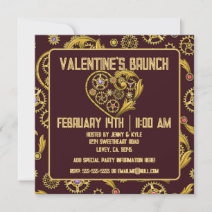 Invitation Steampunk Gears Heart Valentines Day