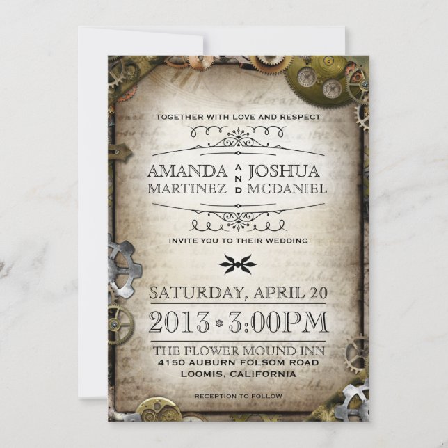 Invitation Steampunk Gears Mariage victorien Vintage Invitati (Devant)