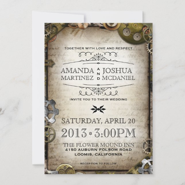 Invitation Steampunk Gears Mariage victorien Vintage Invitati (Devant)