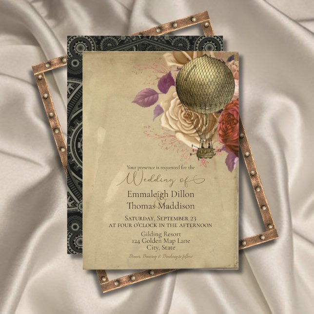 Invitation Steampunk Golden Hot Air Balloon Floral Mariage (Créateur téléchargé)